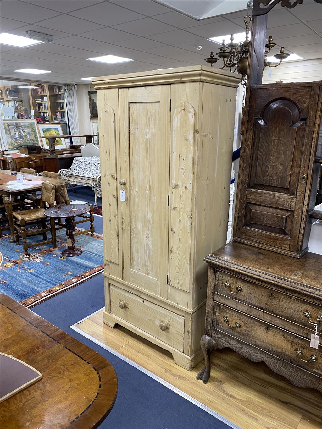 A small Victorian pine wardrobe, width 86cm, depth 44cm, height 187cm